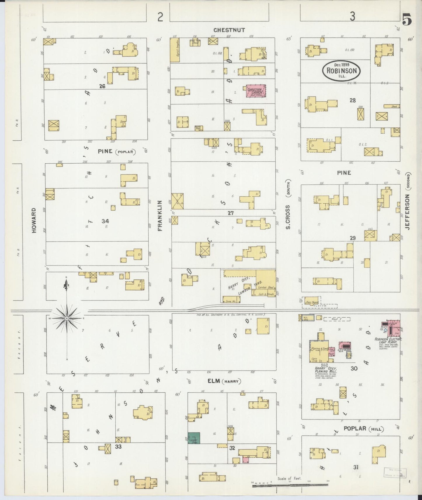 Sanborn Fire Insurance Map from Robinson, Crawford County, Illinois (1899), Sheet #0005 - Complete Map Set gallery image, historic Sanborn map, vintage wall art, Illinois Illinois