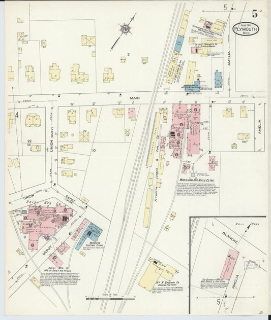 Sanborn Fire Insurance Map from Plymouth, Wayne County, Michigan (1914), Sheet #0005 - Historic Sanborn Fire Insurance Map Print, vintage old map wall art, antique decor, genealogy gift, Michigan Michigan map