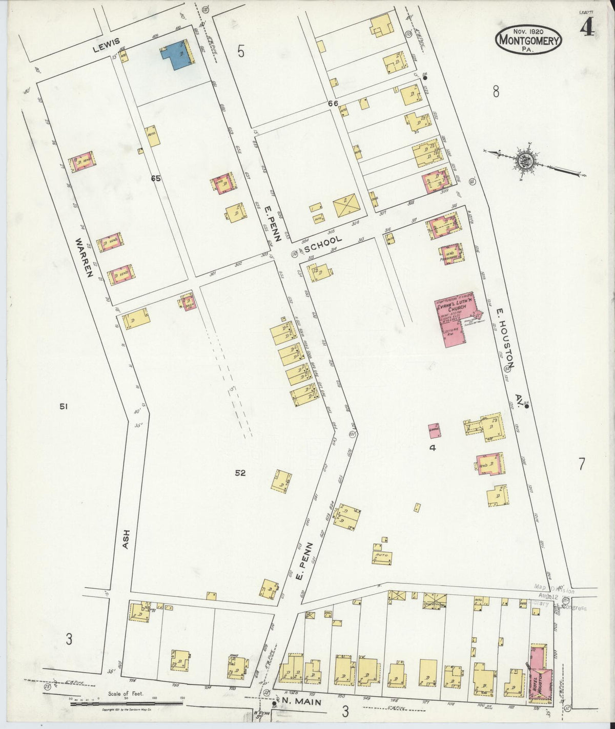 Sanborn Fire Insurance Map from Montgomery, Lycoming County, Pennsylvania (1920), Sheet #0004 - Historic Sanborn Fire Insurance Map Print, vintage old map wall art, antique decor, genealogy gift, Pennsylvania Pennsylvania map