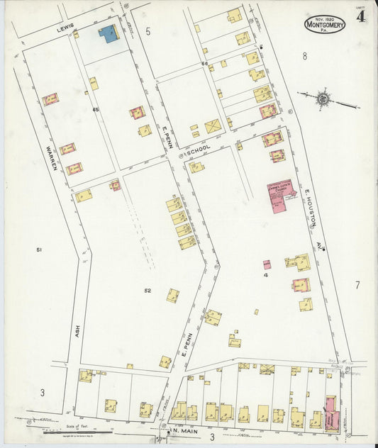 Sanborn Fire Insurance Map from Montgomery, Lycoming County, Pennsylvania (1920), Sheet #0004 - Historic Sanborn Fire Insurance Map Print, vintage old map wall art, antique decor, genealogy gift, Pennsylvania Pennsylvania map