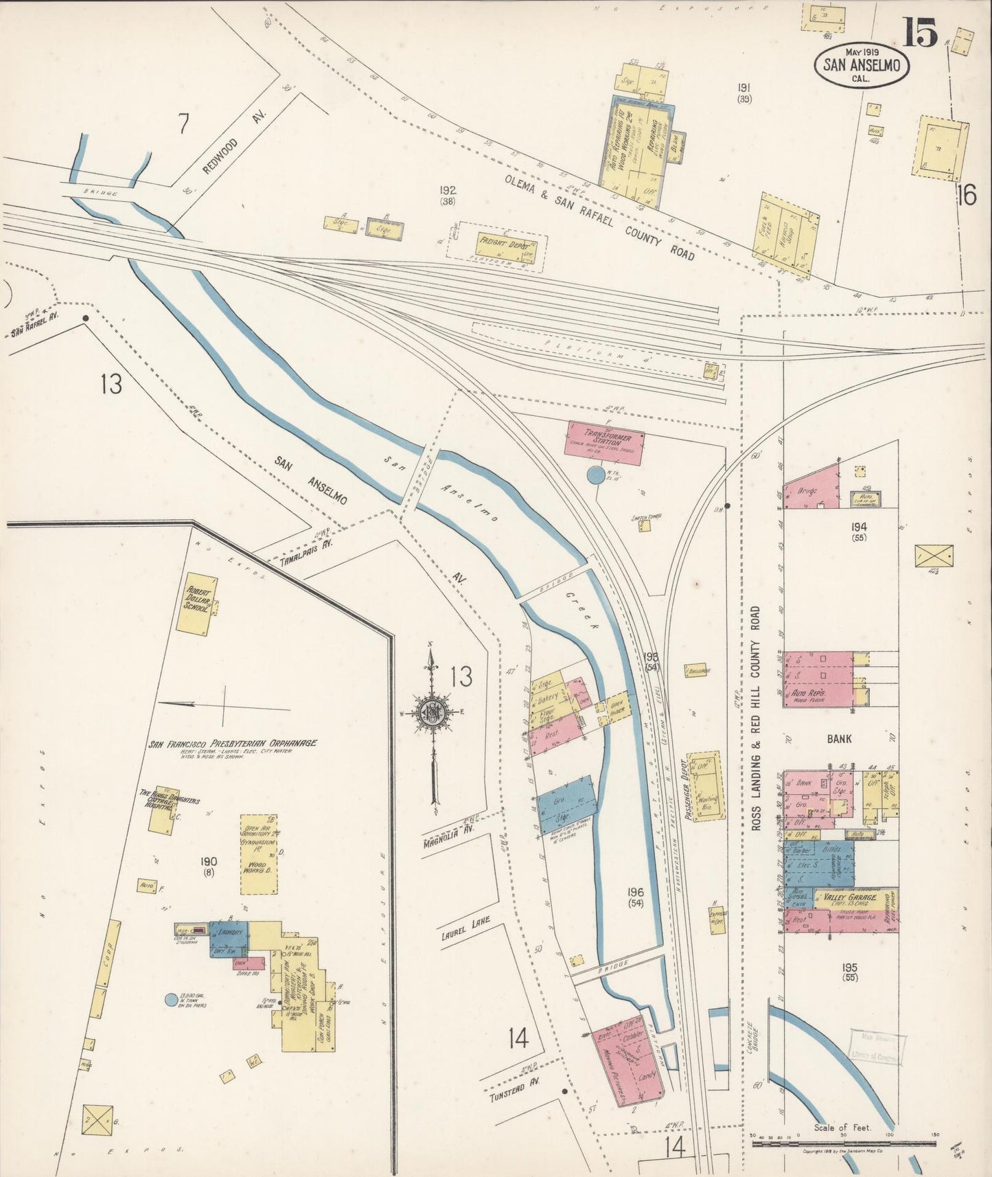 Sanborn Fire Insurance Map from San Anselmo, Marin County, California (1919), Sheet #0015 - Complete Map Set gallery image, historic Sanborn map, vintage wall art, California California