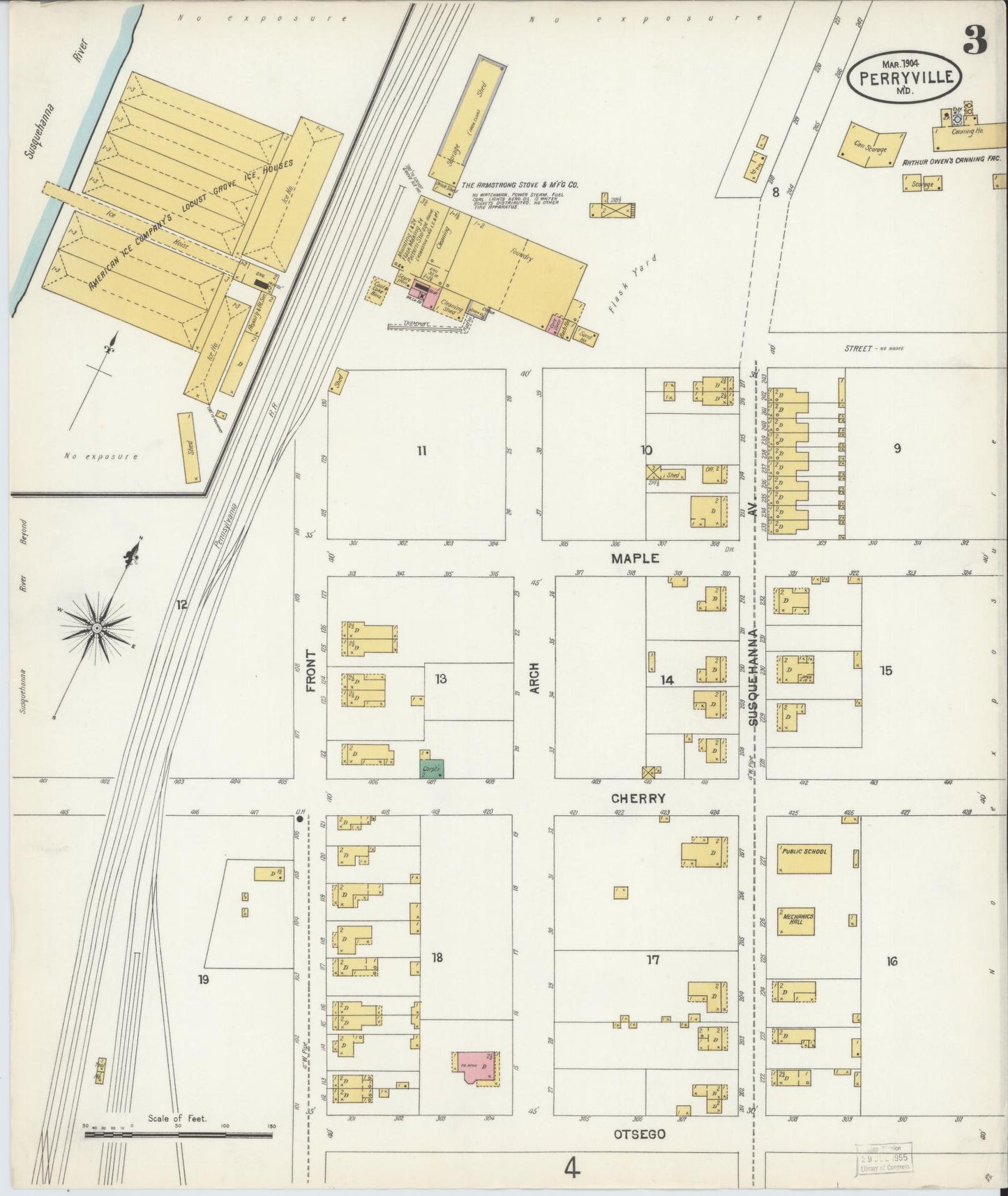 Sanborn Fire Insurance Map from Perryville, Cecil County, Maryland (1904), Sheet #0003 - Complete Map Set gallery image, historic Sanborn map, vintage wall art, Maryland Maryland