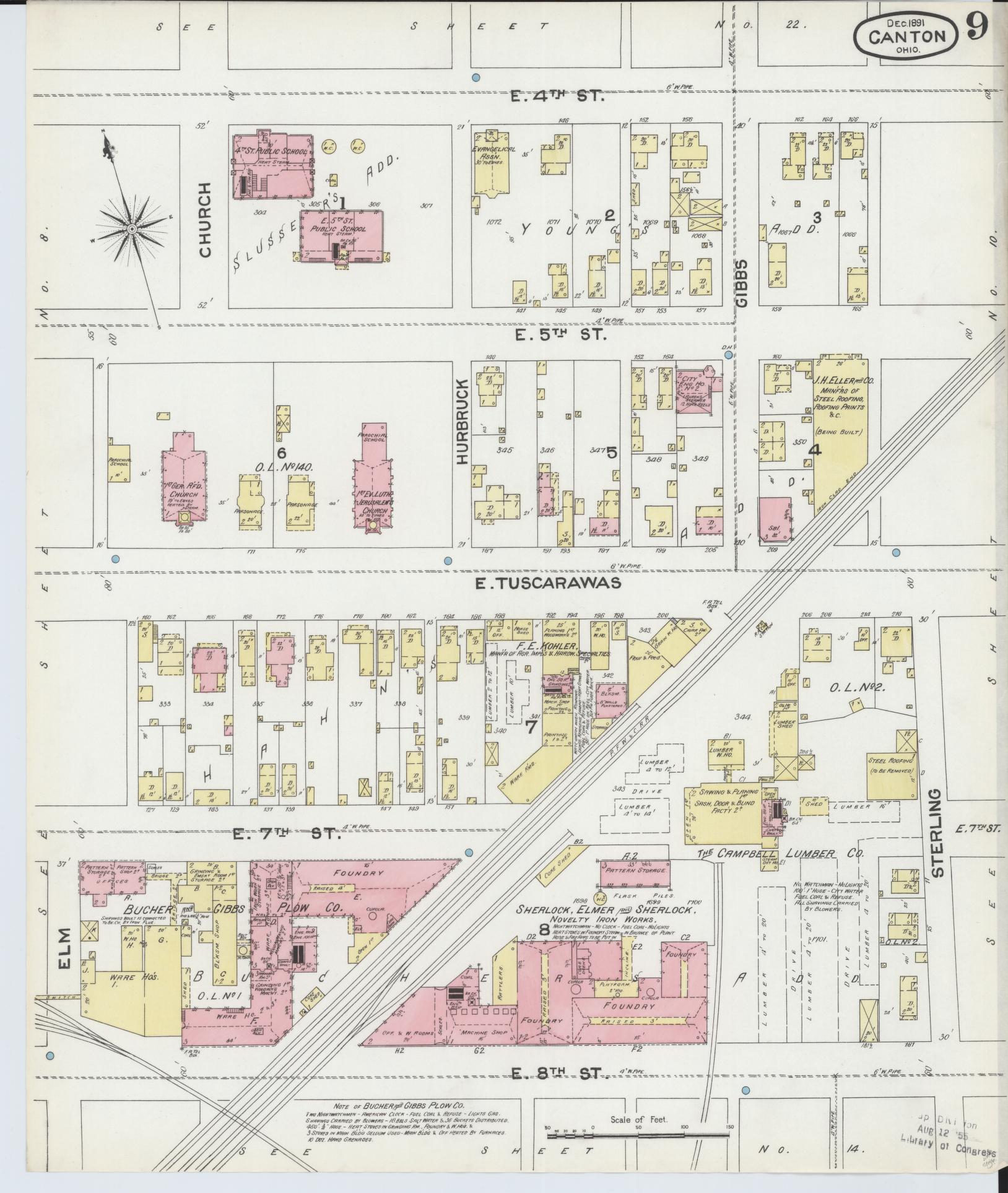 Sanborn Fire Insurance Map from Canton, Stark County, Ohio (1891), Sheet #0009 - Complete Map Set gallery image, historic Sanborn map, vintage wall art, Ohio Ohio