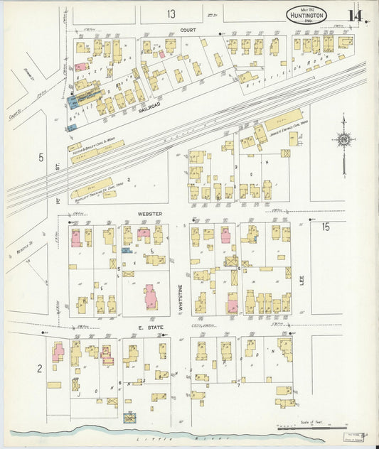 Sanborn Fire Insurance Map from Huntington, Huntington County, Indiana (1912), Sheet #0014 - Historic Sanborn Fire Insurance Map Print, vintage old map wall art, antique decor, genealogy gift, Indiana Indiana map