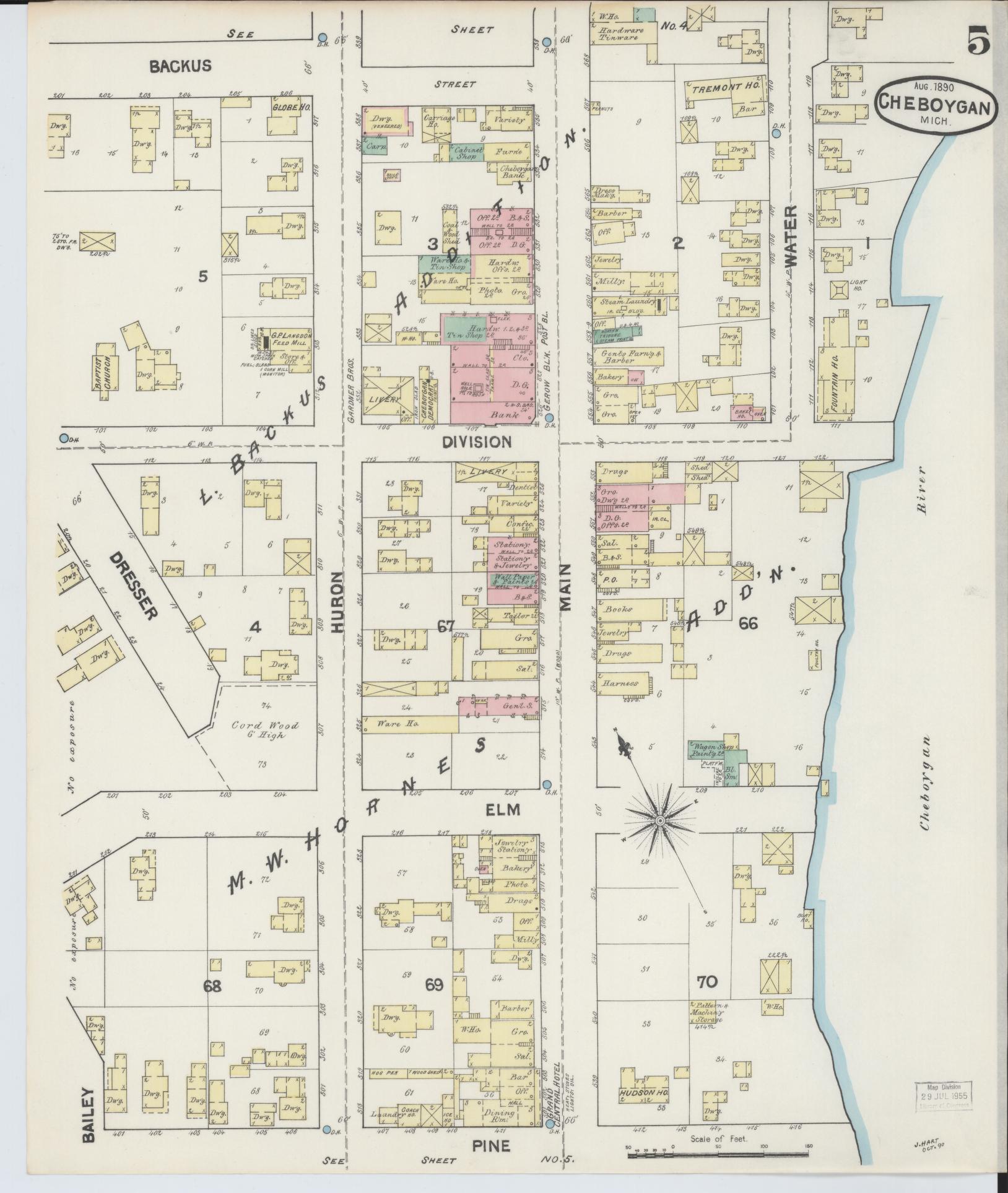 Sanborn Fire Insurance Map from Cheboygan, Cheboygan County, Michigan (1890), Sheet #0005 - Complete Map Set gallery image, historic Sanborn map, vintage wall art, Michigan Michigan