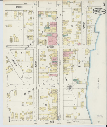 Sanborn Fire Insurance Map from Cheboygan, Cheboygan County, Michigan (1890), Sheet #0005 - Complete Map Set gallery image, historic Sanborn map, vintage wall art, Michigan Michigan