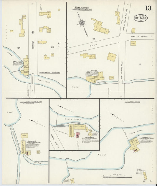 Sanborn Fire Insurance Map from Belfast, Waldo County, Maine (1912), Sheet #0013 - Historic Sanborn Fire Insurance Map Print, vintage old map wall art, antique decor, genealogy gift, Maine Maine map