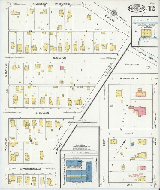 Sanborn Fire Insurance Map from Rensselaer, Jasper County, Indiana (1921), Sheet #0012 - Historic Sanborn Fire Insurance Map Print, vintage old map wall art, antique decor, genealogy gift, Indiana Indiana map