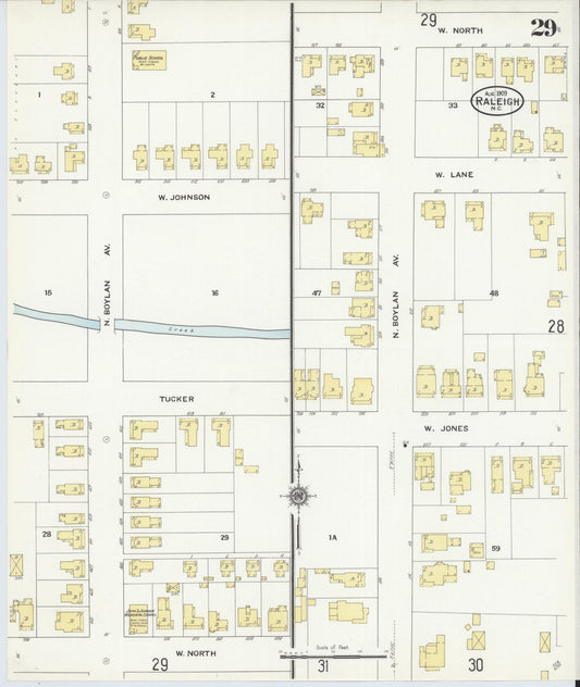 Sanborn Fire Insurance Map from Raleigh, Wake County, North Carolina (1909), Sheet #0029 - Historic Sanborn Fire Insurance Map Print, vintage old map wall art, antique decor, genealogy gift, North Carolina North Carolina map