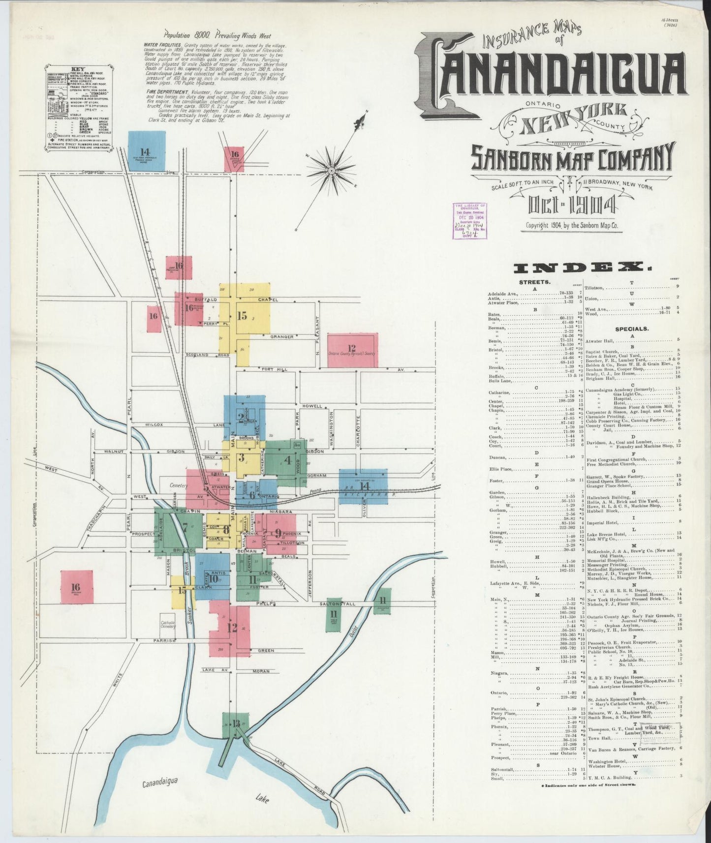 Sanborn Fire Insurance Map from Canandaigua, Ontario County, New York. (1904) – Historic Sanborn Fire Insurance Map Print