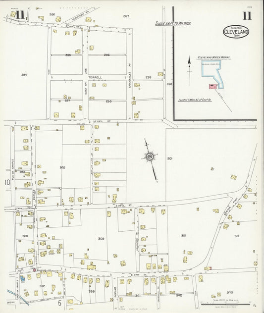 Sanborn Fire Insurance Map from Cleveland, Bradley County, Tennessee (1925), Sheet #0011 - Historic Sanborn Fire Insurance Map Print, vintage old map wall art, antique decor, genealogy gift, Tennessee Tennessee map