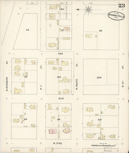 Sanborn Fire Insurance Map from Spokane, Spokane County, Washington (1890), Sheet #0023 - Complete Map Set gallery image, historic Sanborn map, vintage wall art, Washington Washington