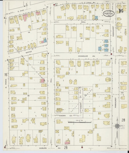 Sanborn Fire Insurance Map from Pontiac, Oakland County, Michigan (1915), Sheet #0016 - Complete Map Set gallery image, historic Sanborn map, vintage wall art, Michigan Michigan