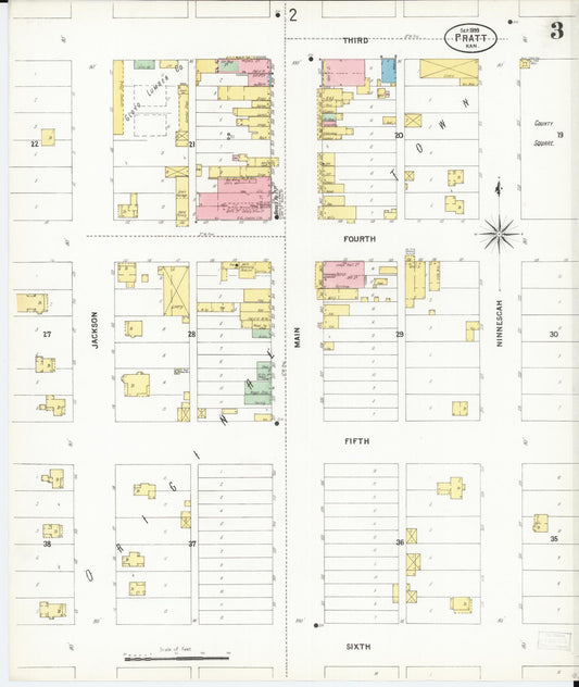 Sanborn Fire Insurance Map from Pratt, Pratt County, Kansas (1899), Sheet #0003 - Historic Sanborn Fire Insurance Map Print, vintage old map wall art, antique decor, genealogy gift, Kansas Kansas map