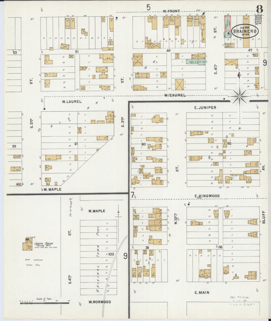 Sanborn Fire Insurance Map from Brainerd, Crow Wing County, Minnesota (1898), Sheet #0008 - Historic Sanborn Fire Insurance Map Print, vintage old map wall art, antique decor, genealogy gift, Minnesota Minnesota map