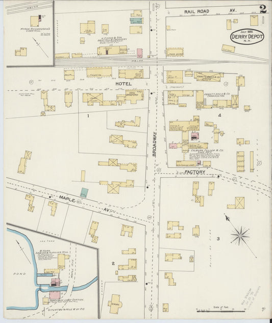 Sanborn Fire Insurance Map from Derry Depot, Rockingham County, New Hampshire (1892), Sheet #0002 - Historic Sanborn Fire Insurance Map Print, vintage old map wall art, antique decor, genealogy gift, New Hampshire New Hampshire map