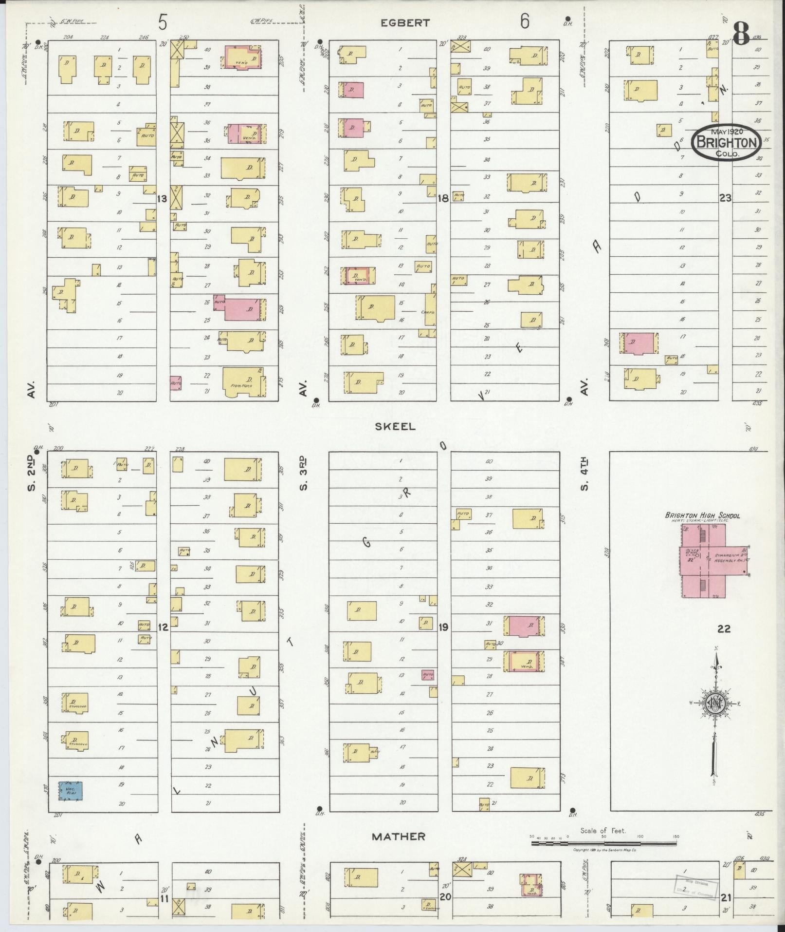 Sanborn Fire Insurance Map from Brighton, Adams County, Colorado (1920), Sheet #0008 - Historic Sanborn Fire Insurance Map Print, vintage old map wall art, antique decor, genealogy gift, Colorado Colorado map