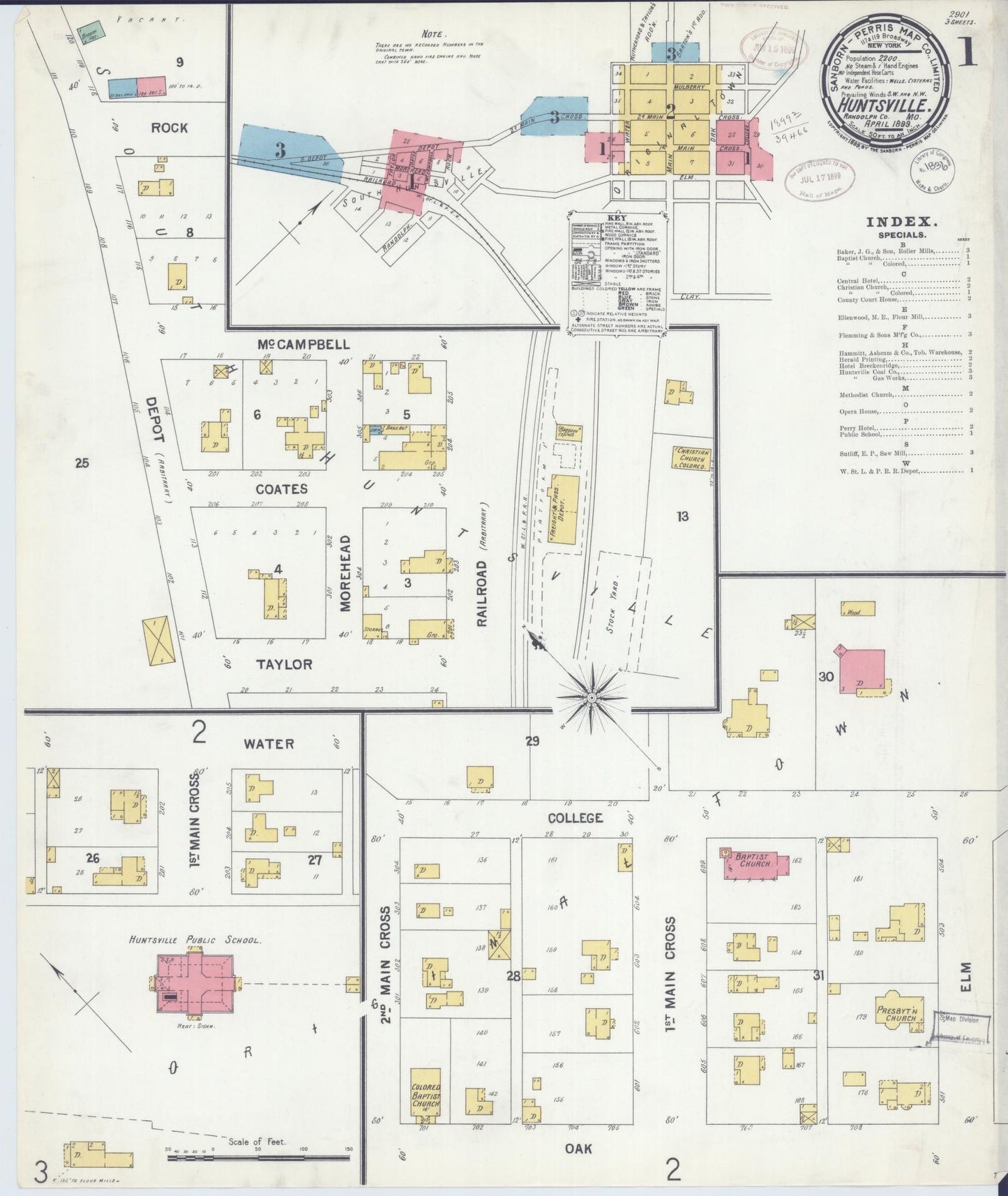 Sanborn Fire Insurance Map from Huntsville, Randolph County, Missouri (1899), Sheet #0001 - Historic Sanborn Fire Insurance Map Print, vintage old map wall art, antique decor, genealogy gift, Missouri Missouri map