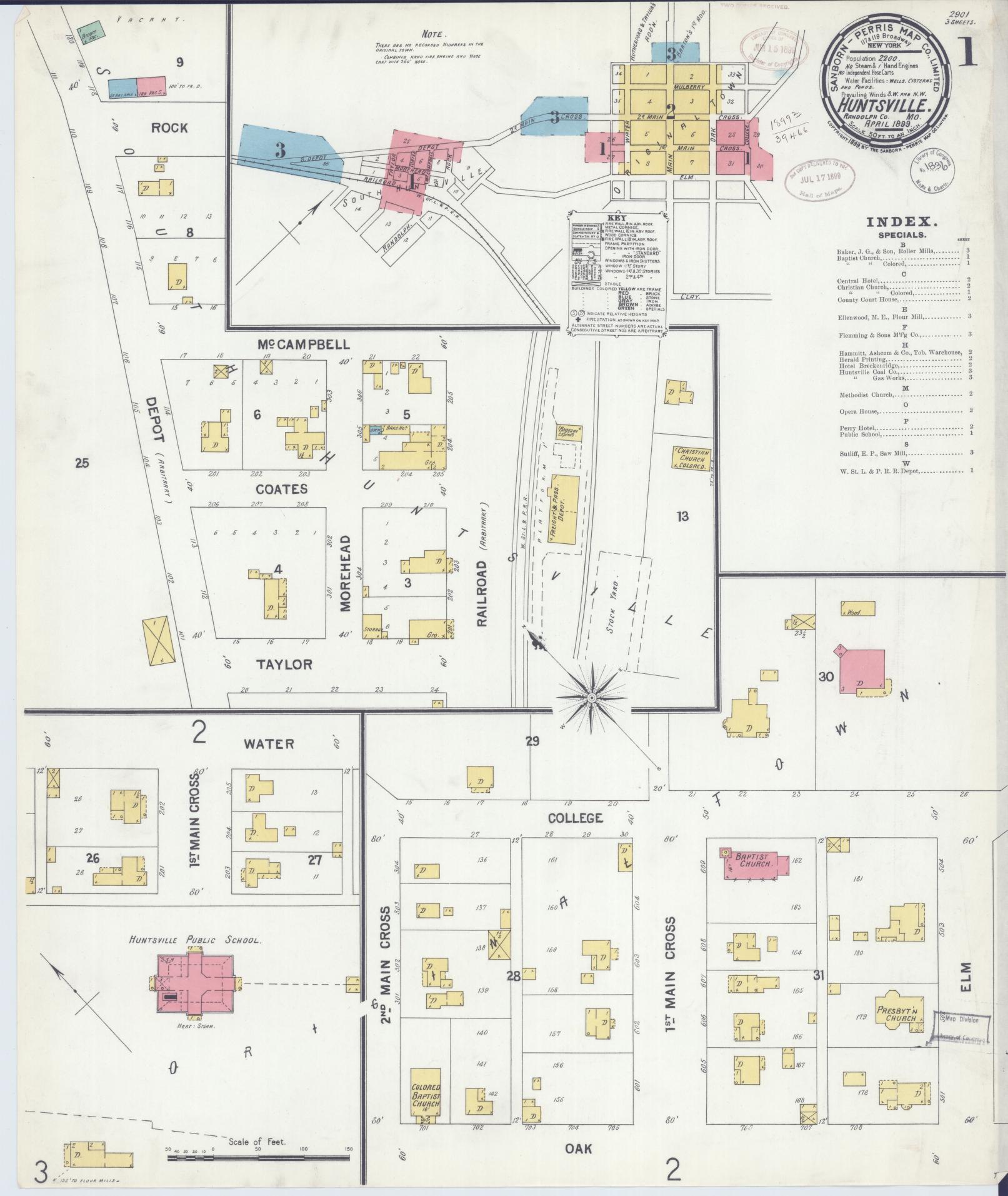 Sanborn Fire Insurance Map from Huntsville, Randolph County, Missouri (1899), Sheet #0001 - Historic Sanborn Fire Insurance Map Print, vintage old map wall art, antique decor, genealogy gift, Missouri Missouri map