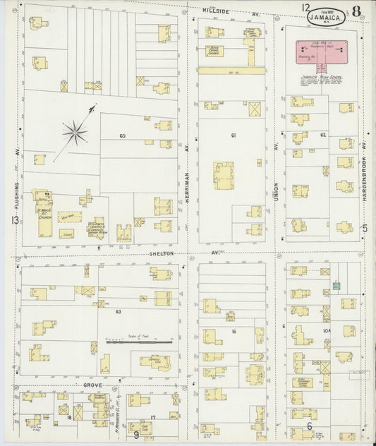 Sanborn Fire Insurance Map from Jamaica, Queens County, New York (1897), Sheet #0008 - Historic Sanborn Fire Insurance Map Print, vintage old map wall art, antique decor, genealogy gift, New York New York map