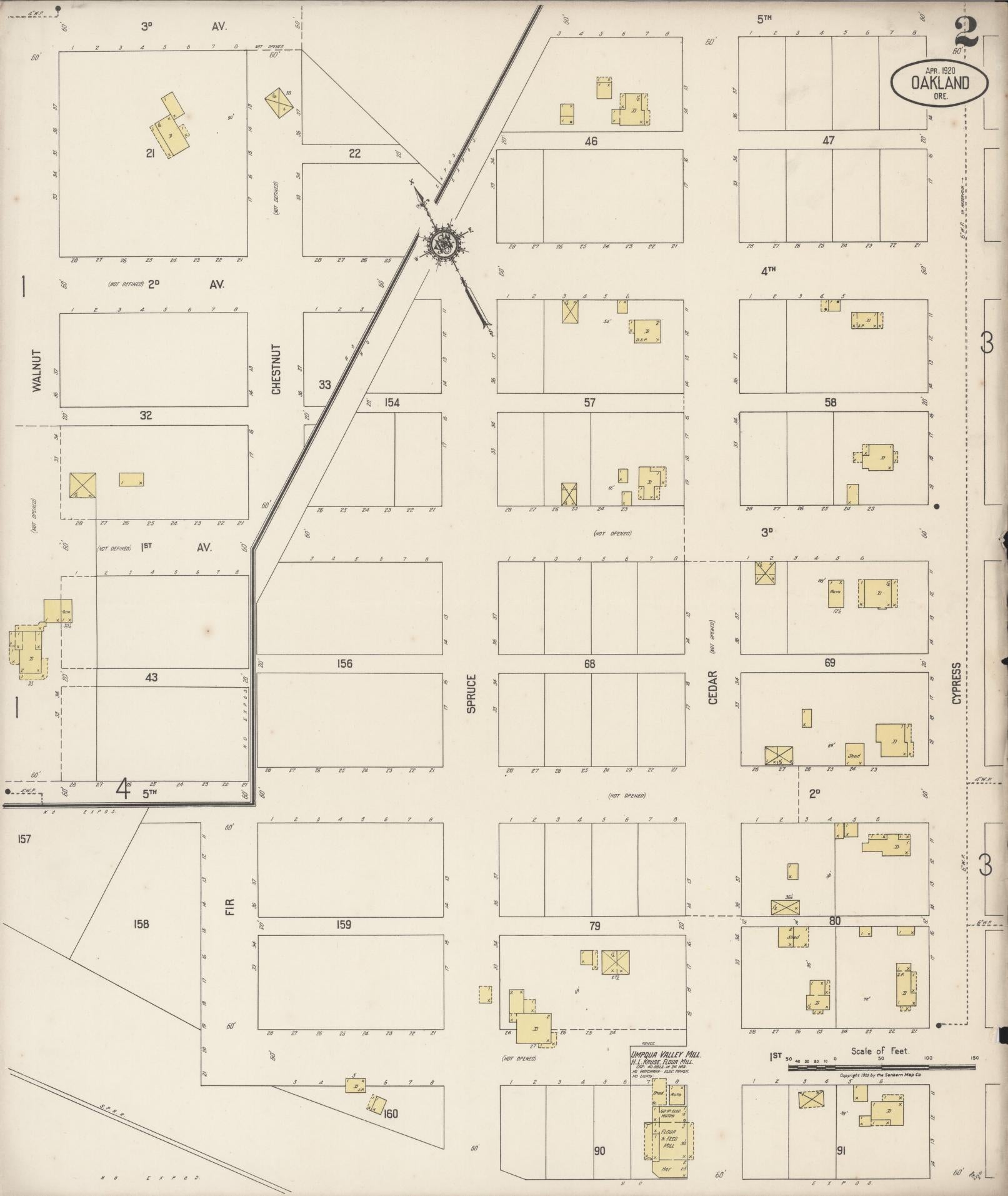 Sanborn Fire Insurance Map from Oakland, Douglas County, Oregon (1920), Sheet #0002 - Complete Map Set gallery image, historic Sanborn map, vintage wall art, Oregon Oregon