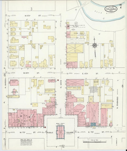 Sanborn Fire Insurance Map from Columbia, Maury County, Tennessee (1914), Sheet #0007 - Complete Map Set gallery image, historic Sanborn map, vintage wall art, Tennessee Tennessee