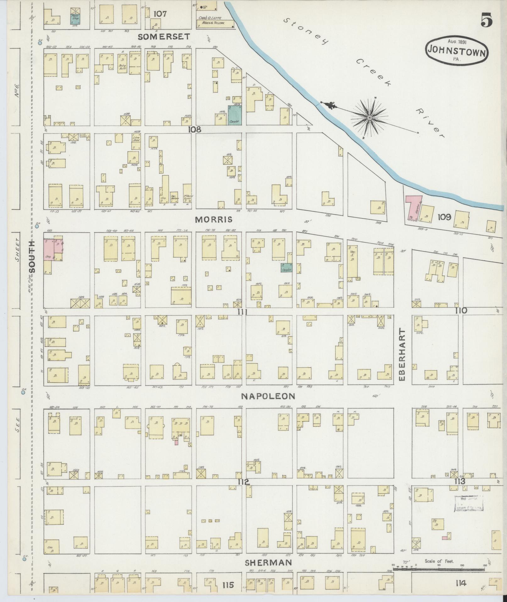 Sanborn Fire Insurance Map from Johnstown, Cambria County, Pennsylvania (1891), Sheet #0005 - Complete Map Set gallery image, historic Sanborn map, vintage wall art, Pennsylvania Pennsylvania