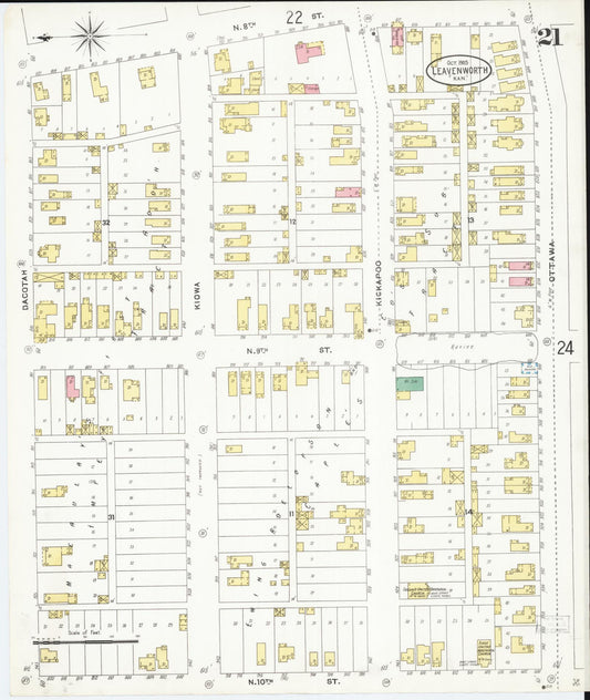 Sanborn Fire Insurance Map from Leavenworth, Leavenworth County, Kansas (1905), Sheet #0022 - Historic Sanborn Fire Insurance Map Print, vintage old map wall art, antique decor, genealogy gift, Kansas Kansas map