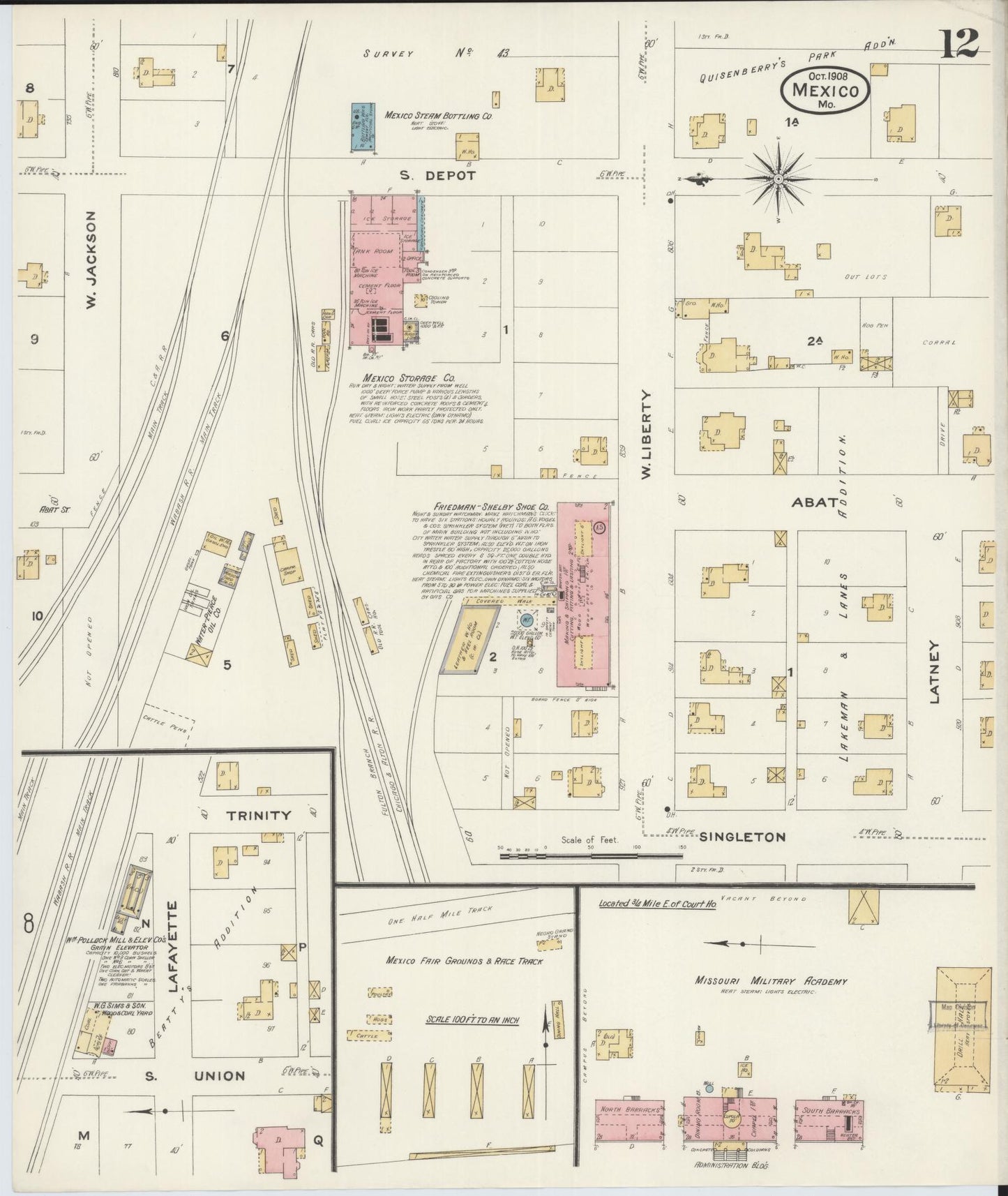 Sanborn Fire Insurance Map from Mexico, Audrain County, Missouri (1908), Sheet #0012 - Historic Sanborn Fire Insurance Map Print, vintage old map wall art, antique decor, genealogy gift, Missouri Missouri map