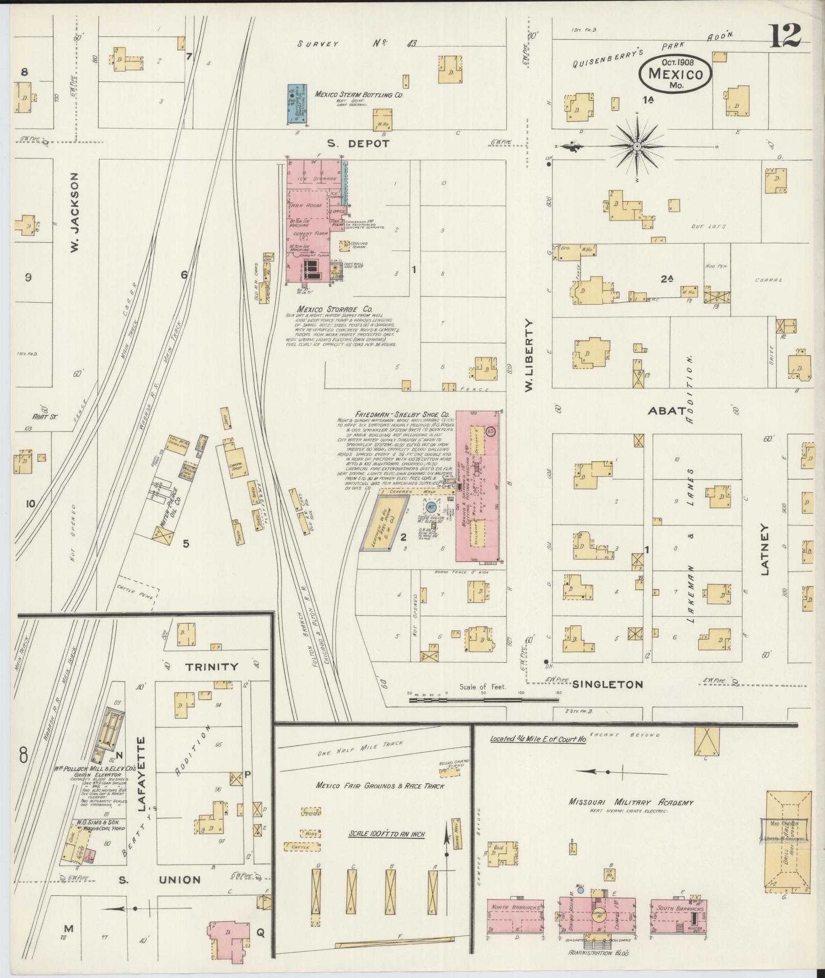 Sanborn Fire Insurance Map from Mexico, Audrain County, Missouri (1908), Sheet #0012 - Historic Sanborn Fire Insurance Map Print, vintage old map wall art, antique decor, genealogy gift, Missouri Missouri map