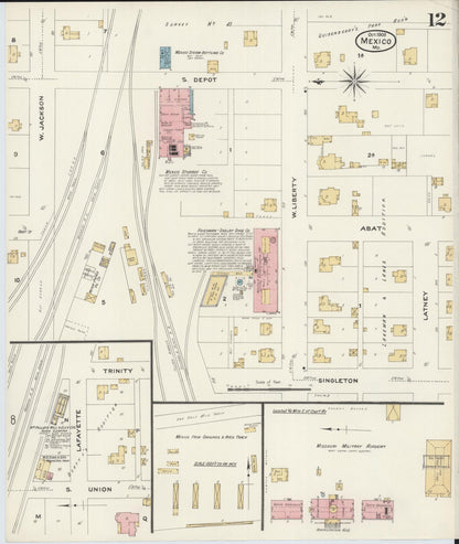 Sanborn Fire Insurance Map from Mexico, Audrain County, Missouri (1908), Sheet #0012 - Historic Sanborn Fire Insurance Map Print, vintage old map wall art, antique decor, genealogy gift, Missouri Missouri map