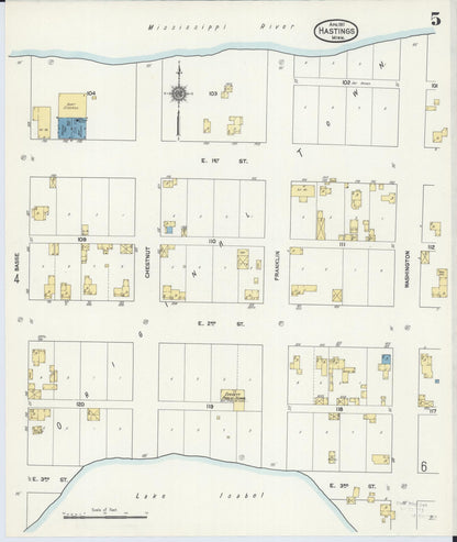 Sanborn Fire Insurance Map from Hastings, Dakota County, Minnesota (1911), Sheet #0005 - Historic Sanborn Fire Insurance Map Print, vintage old map wall art, antique decor, genealogy gift, Minnesota Minnesota map