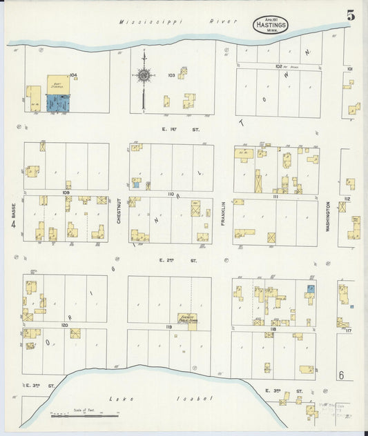 Sanborn Fire Insurance Map from Hastings, Dakota County, Minnesota (1911), Sheet #0005 - Historic Sanborn Fire Insurance Map Print, vintage old map wall art, antique decor, genealogy gift, Minnesota Minnesota map