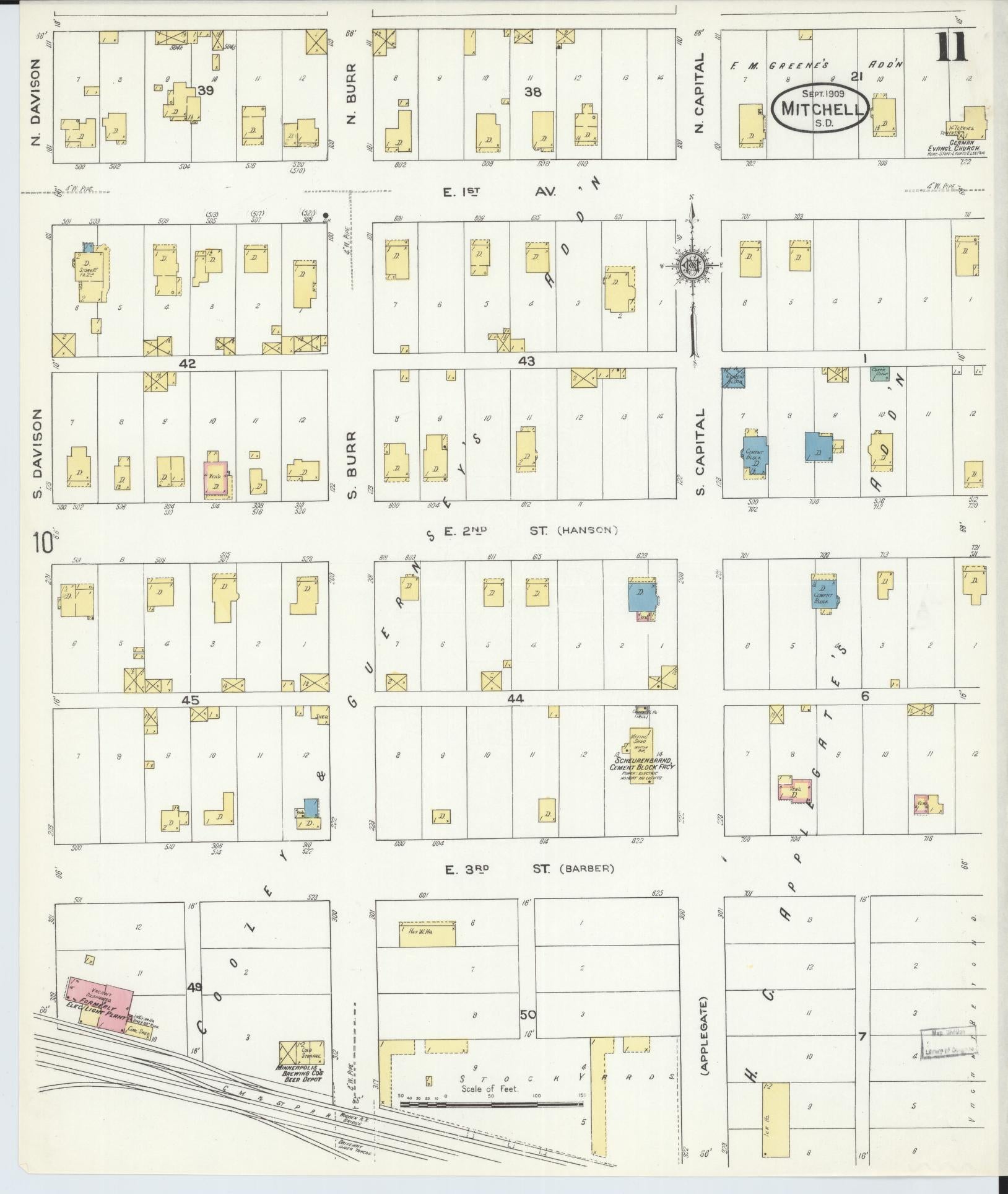 Sanborn Fire Insurance Map from Mitchell, Davison County, South Dakota (1909), Sheet #0011 - Complete Map Set gallery image, historic Sanborn map, vintage wall art, South Dakota South Dakota