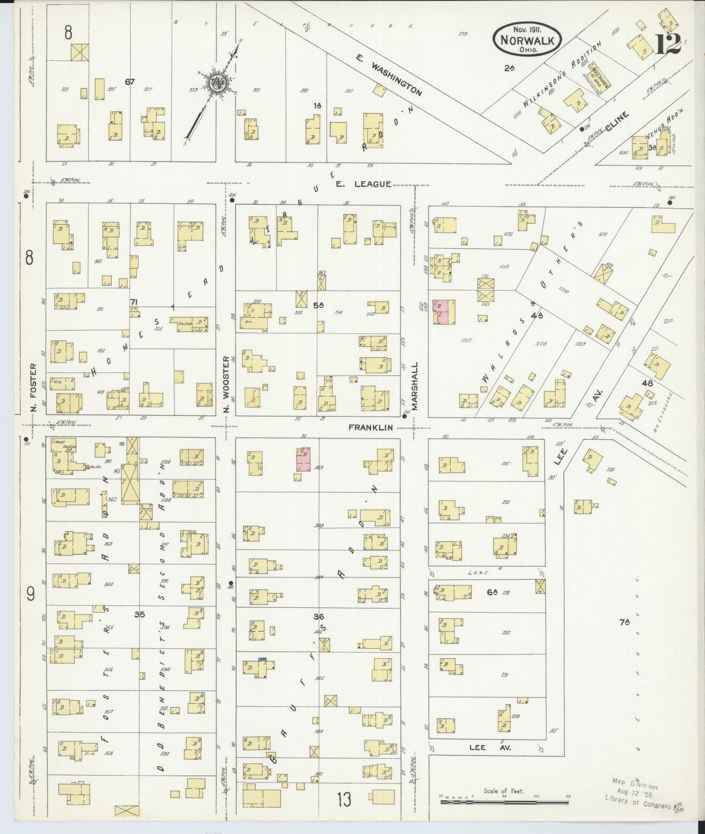 Sanborn Fire Insurance Map from Norwalk, Huron County, Ohio (1911), Sheet #0012 - Complete Map Set gallery image, historic Sanborn map, vintage wall art, Ohio Ohio