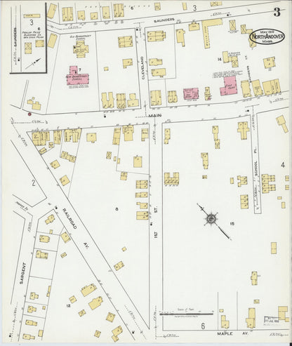 Sanborn Fire Insurance Map from North Andover, Essex County, Massachusetts (1919), Sheet #0003 - Historic Sanborn Fire Insurance Map Print, vintage old map wall art, antique decor, genealogy gift, Massachusetts Massachusetts map