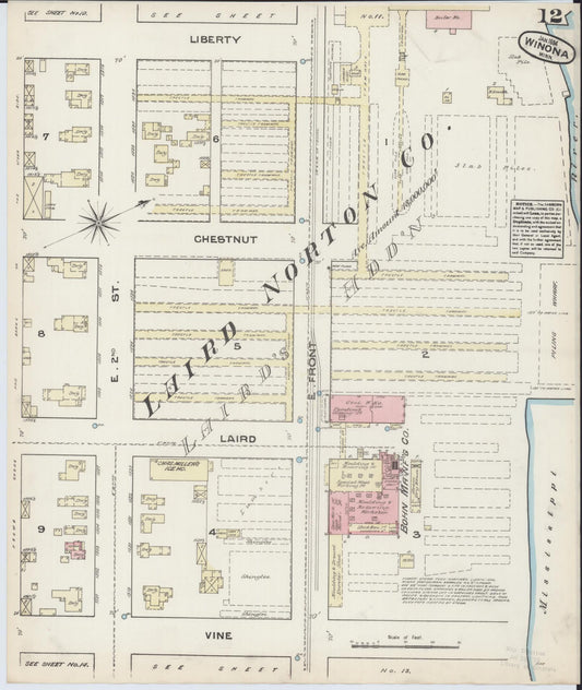 Sanborn Fire Insurance Map from Winona, Winona County, Minnesota (1884), Sheet #0012 - Historic Sanborn Fire Insurance Map Print, vintage old map wall art, antique decor, genealogy gift, Minnesota Minnesota map