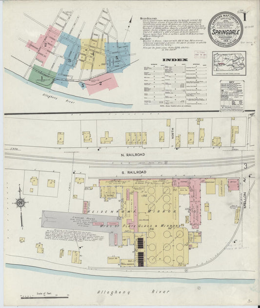 Sanborn Fire Insurance Map from Springdale, Allegheny County, Pennsylvania (1914), Sheet #0001 - Historic Sanborn Fire Insurance Map Print, vintage old map wall art, antique decor, genealogy gift, Pennsylvania Pennsylvania map