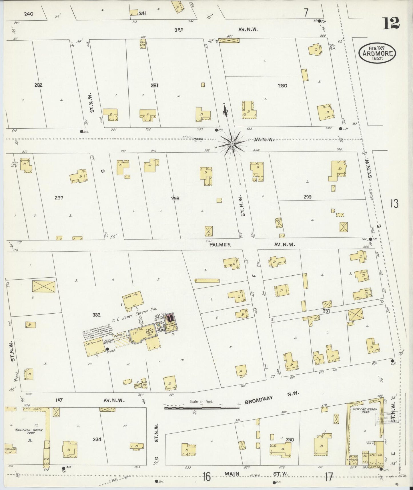 Sanborn Fire Insurance Map from Ardmore, Carter County, Oklahoma (1907), Sheet #0012 - Historic Sanborn Fire Insurance Map Print, vintage old map wall art, antique decor, genealogy gift, Oklahoma Oklahoma map