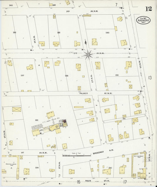 Sanborn Fire Insurance Map from Ardmore, Carter County, Oklahoma (1907), Sheet #0012 - Historic Sanborn Fire Insurance Map Print, vintage old map wall art, antique decor, genealogy gift, Oklahoma Oklahoma map