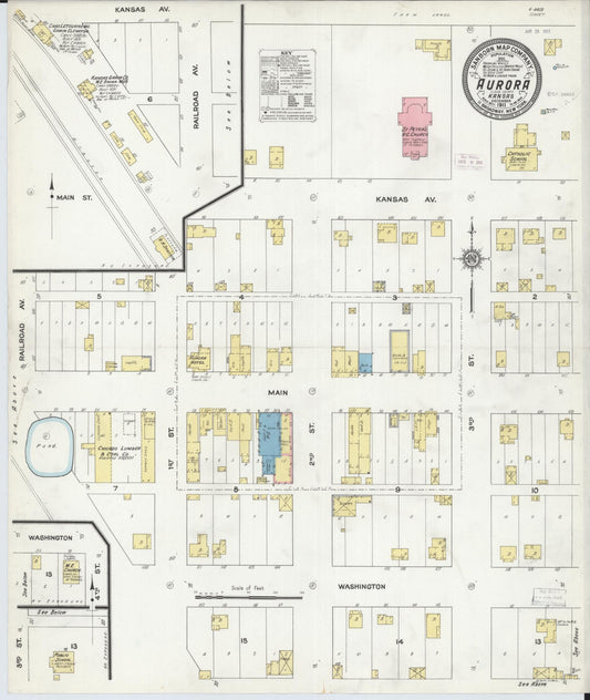 Sanborn Fire Insurance Map from Aurora, Cloud County, Kansas (1911), Sheet #0001 - Historic Sanborn Fire Insurance Map Print, vintage old map wall art, antique decor, genealogy gift, Kansas Kansas map