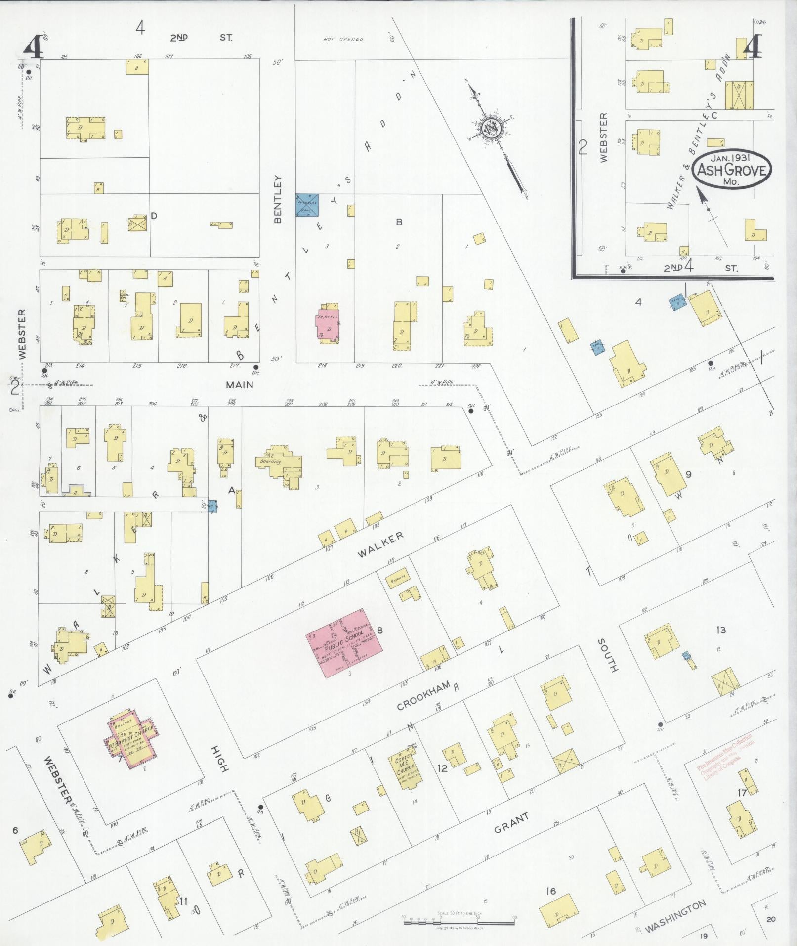 Sanborn Fire Insurance Map from Ash Grove, Greene County, Missouri (1931), Sheet #0004 - Historic Sanborn Fire Insurance Map Print, vintage old map wall art, antique decor, genealogy gift, Missouri Missouri map