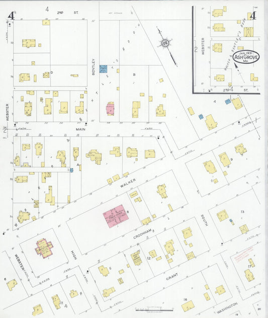 Sanborn Fire Insurance Map from Ash Grove, Greene County, Missouri (1931), Sheet #0004 - Historic Sanborn Fire Insurance Map Print, vintage old map wall art, antique decor, genealogy gift, Missouri Missouri map