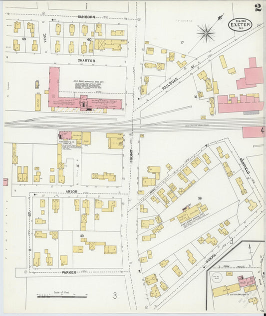 Sanborn Fire Insurance Map from Exeter, Rockingham  County, New Hampshire (1904), Sheet #0002 - Historic Sanborn Fire Insurance Map Print, vintage old map wall art, antique decor, genealogy gift, New Hampshire New Hampshire map