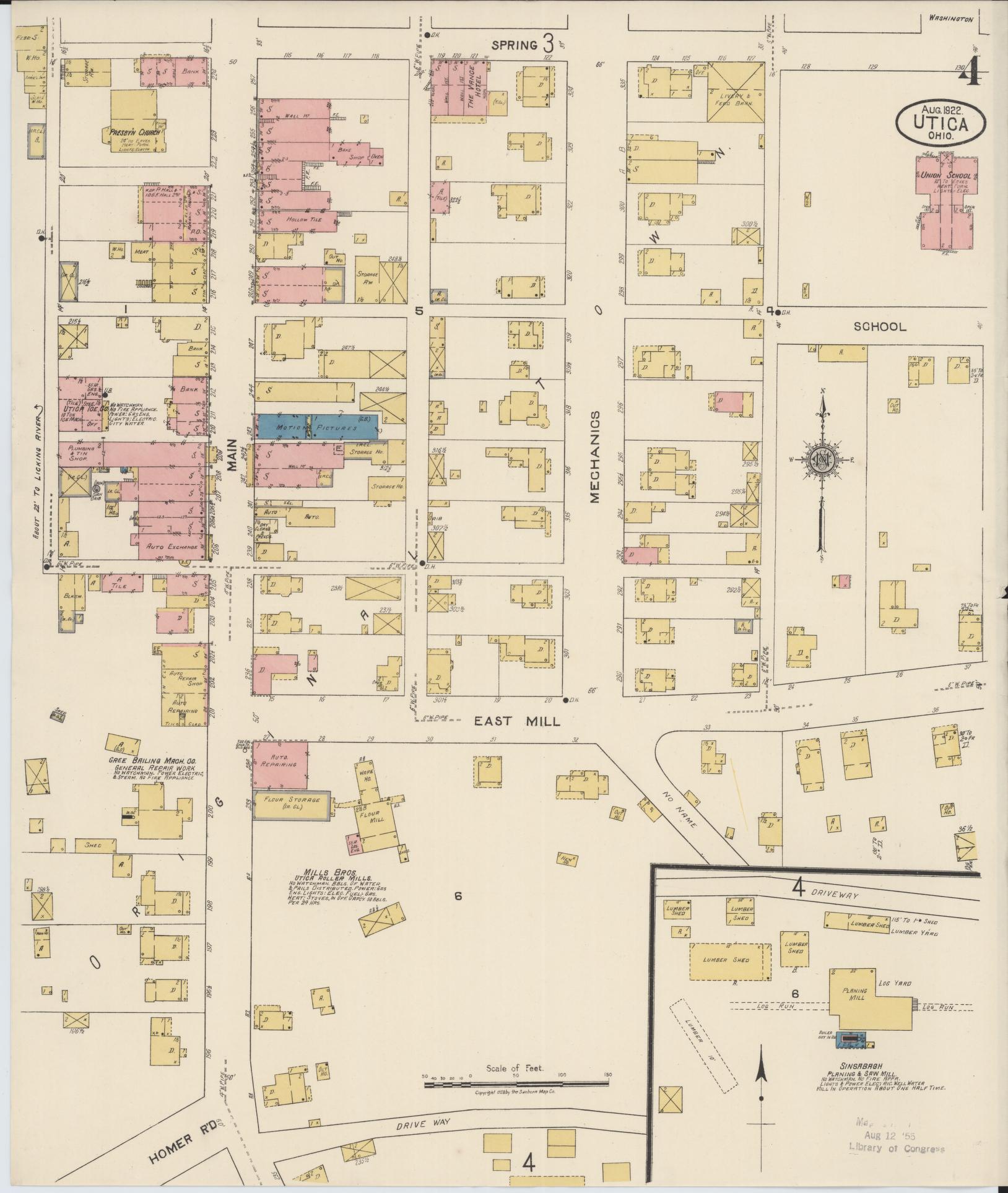 Sanborn Fire Insurance Map from Utica, Licking County, Ohio (1922), Sheet #0004 - Historic Sanborn Fire Insurance Map Print, vintage old map wall art, antique decor, genealogy gift, Ohio Ohio map