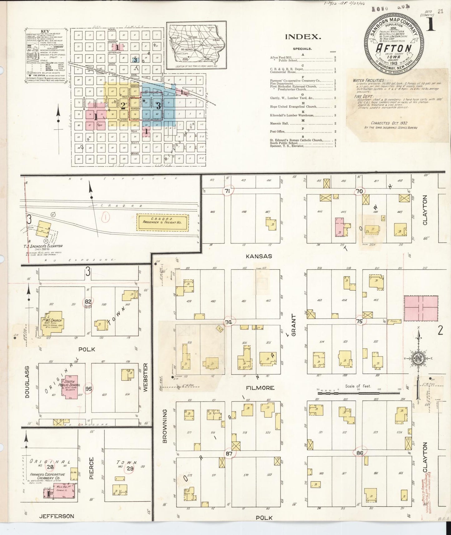 Sanborn Fire Insurance Map from Afton, Union County, Iowa (1932), Sheet #0001 - Historic Sanborn Fire Insurance Map Print