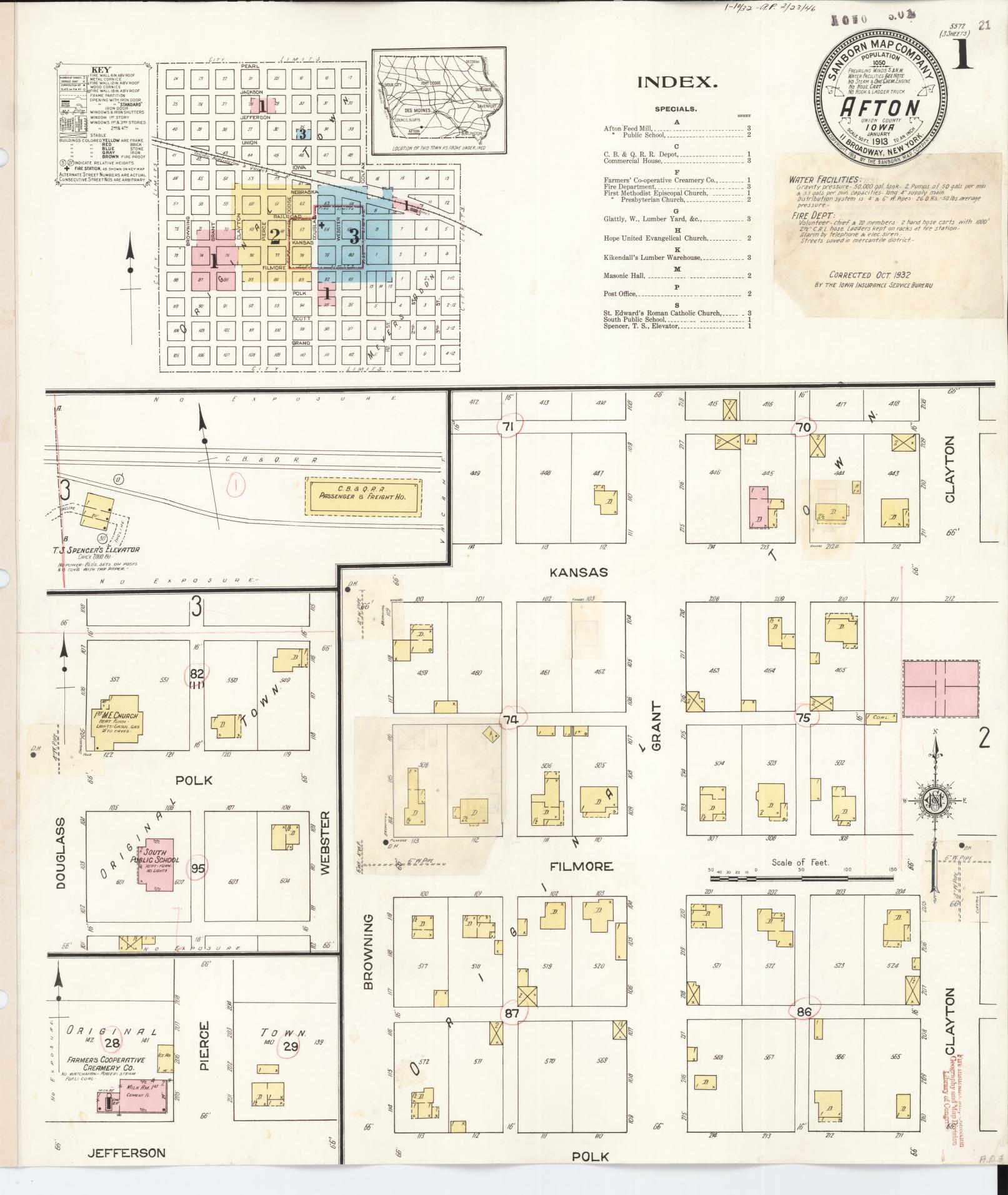 Sanborn Fire Insurance Map from Afton, Union County, Iowa (1932), Sheet #0001 - Historic Sanborn Fire Insurance Map Print