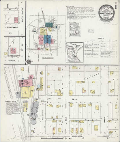 Sanborn Fire Insurance Map from Montgomery, Le Sueur County, Minnesota (1924), Sheet #0001 - Historic Sanborn Fire Insurance Map Print, vintage old map wall art, antique decor, genealogy gift, Minnesota Minnesota map