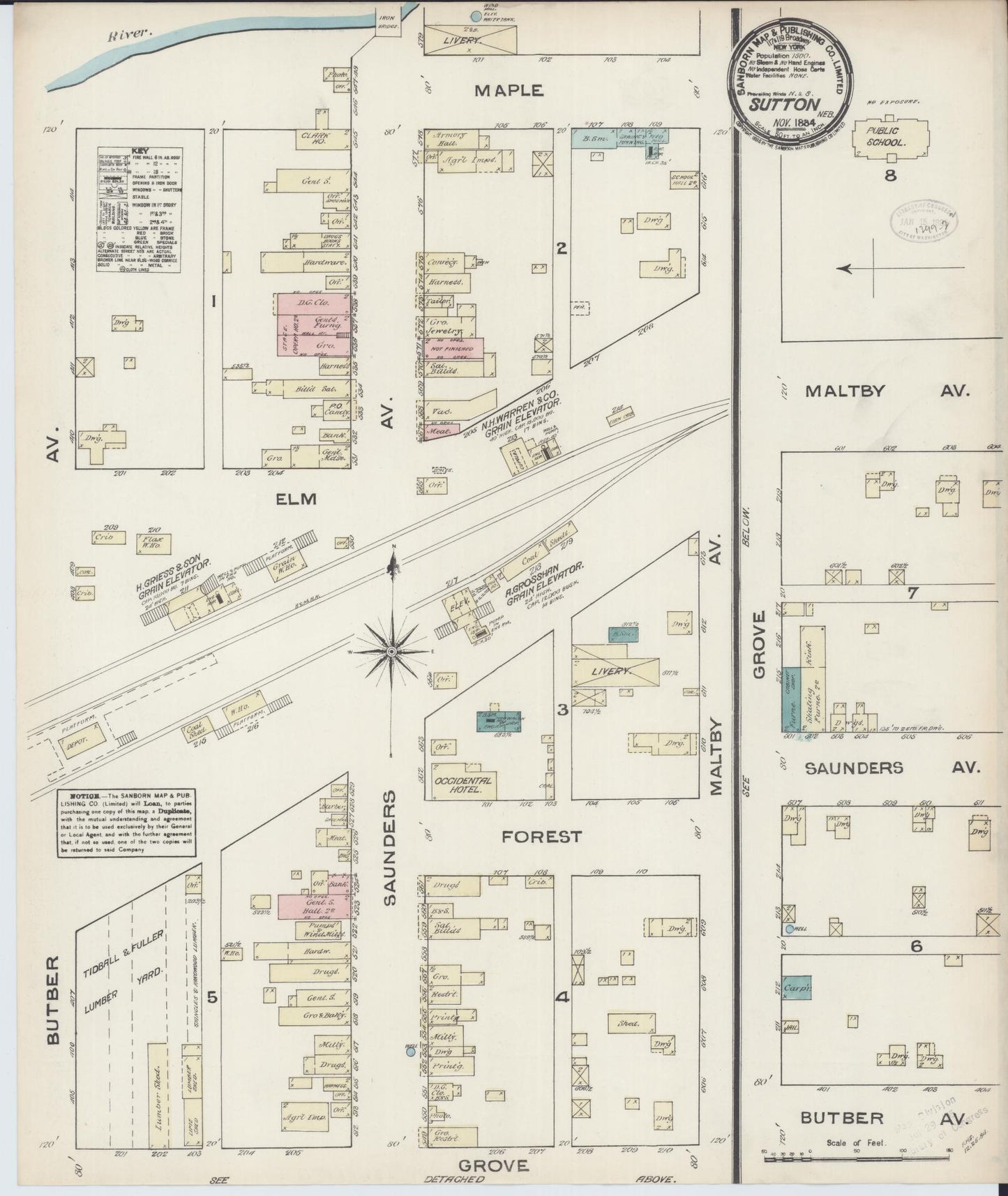 Sanborn Fire Insurance Map from Sutton, Clay County, Nebraska (1884), Sheet #0001 - Historic Sanborn Fire Insurance Map Print, vintage old map wall art, antique decor, genealogy gift, Nebraska Nebraska map