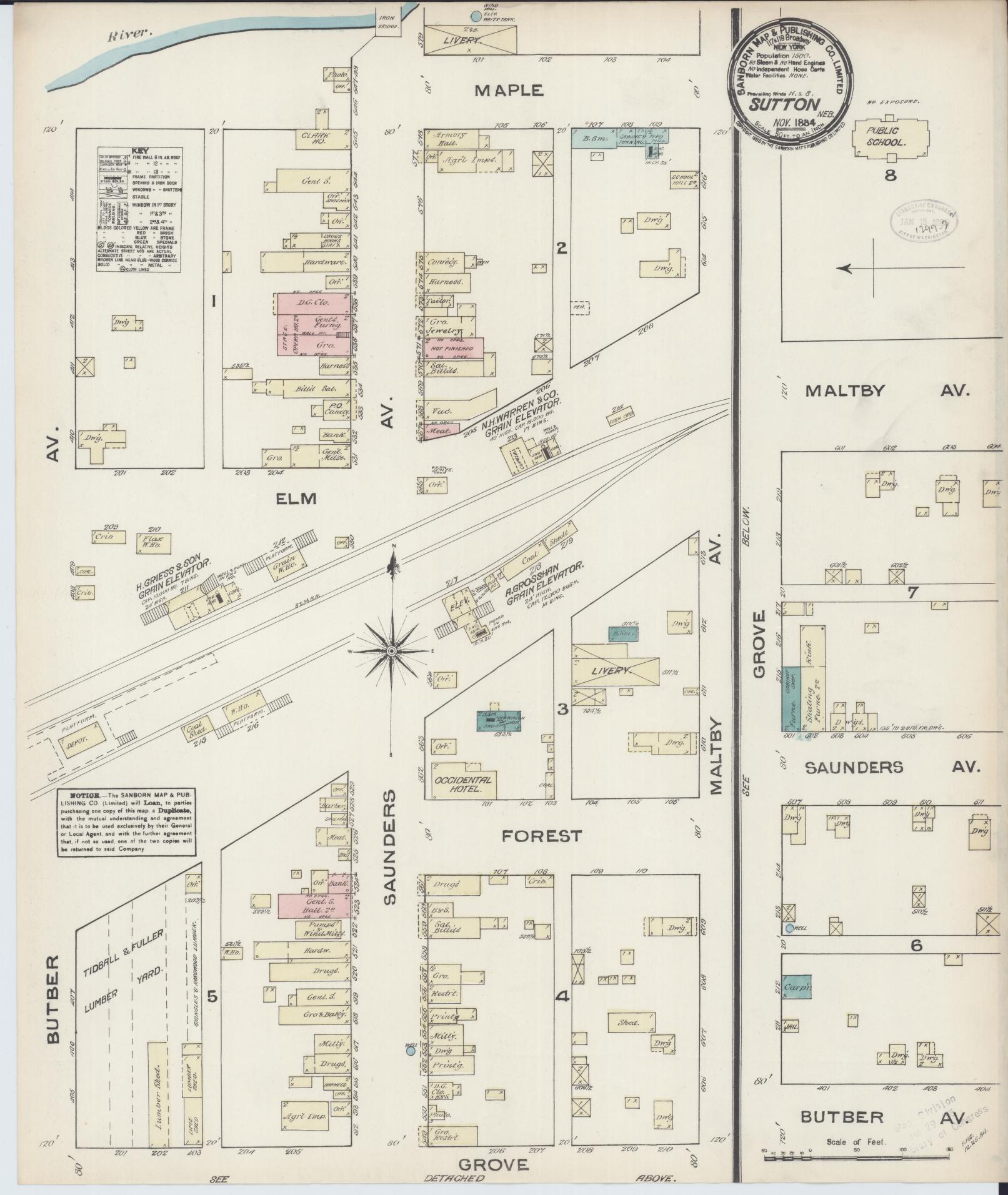 Sanborn Fire Insurance Map from Sutton, Clay County, Nebraska (1884), Sheet #0001 - Historic Sanborn Fire Insurance Map Print, vintage old map wall art, antique decor, genealogy gift, Nebraska Nebraska map